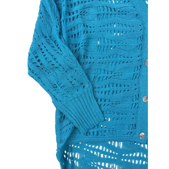 NEW Dolce Cabo Women's Sweater Aqua Blue Crochet Button Long Sleeve Small - Picture 3 of 11